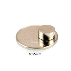 10x5 mm, Yuvarlak Neodyum Mıknatıs, Güçlü Magnet, (Çap: 10 mm, Kalınlık: 5 mm)