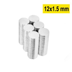 12x1,5 mm, Yuvarlak Neodyum Mıknatıs, Güçlü Magnet, (Çap: 12 mm, Kalınlık: 1,5 mm)