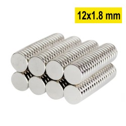 12x1,8 mm, Yuvarlak Neodyum Mıknatıs, Güçlü Magnet, (Çap: 12 mm, Kalınlık: 1,8 mm)