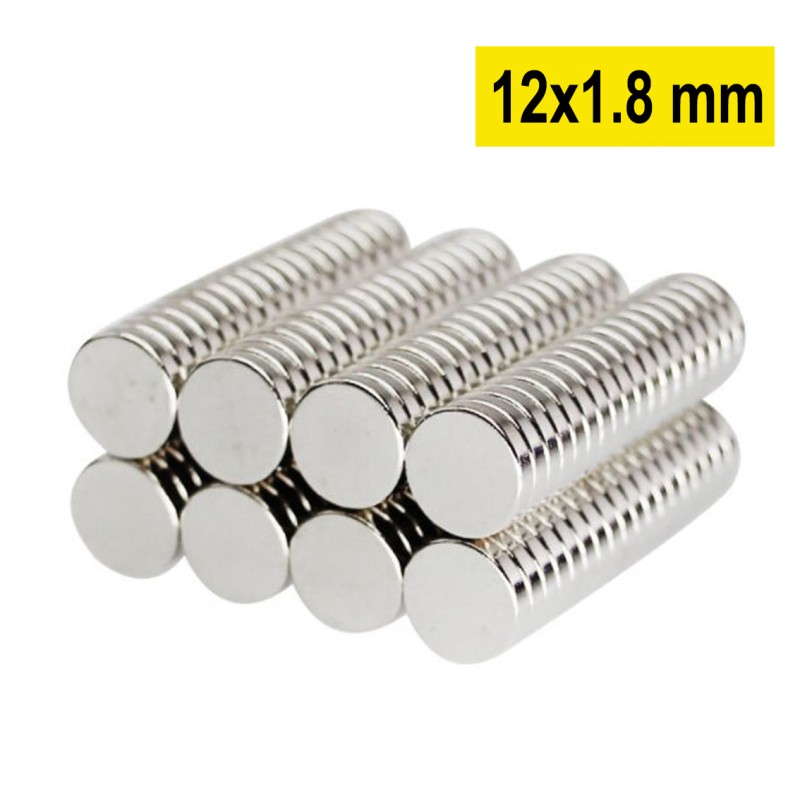 12x1,8 mm, Yuvarlak Neodyum Mıknatıs, Güçlü Magnet, (Çap: 12 mm, Kalınlık: 1,8 mm)