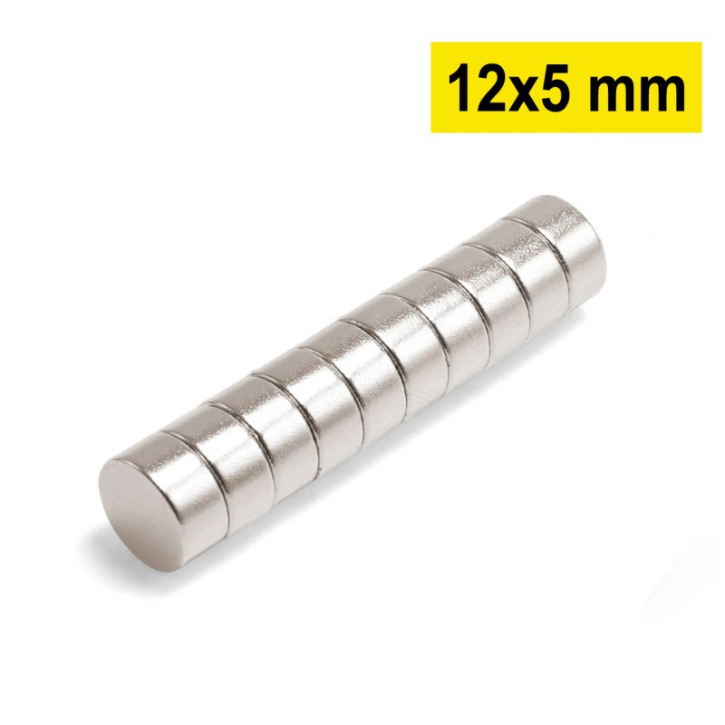 12x5 mm, Yuvarlak Neodyum Mıknatıs, Güçlü Magnet, (Çap: 12 mm, Kalınlık: 5 mm)