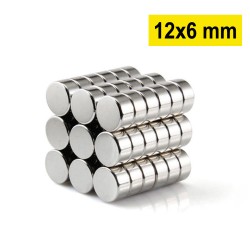 12x6 mm, Yuvarlak Neodyum Mıknatıs, Güçlü Magnet, (Çap: 12 mm, Kalınlık: 6 mm)