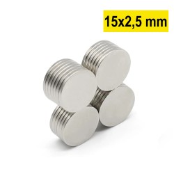 15x2,5 mm, Yuvarlak Neodyum Mıknatıs, Güçlü Magnet, (Çap: 15 mm, Kalınlık: 2,5 mm)