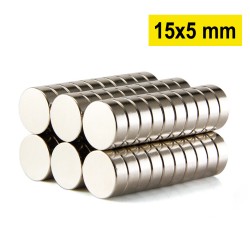 15x5 mm, Yuvarlak Neodyum Mıknatıs, Güçlü Magnet, (Çap: 15 mm, Kalınlık: 5 mm)