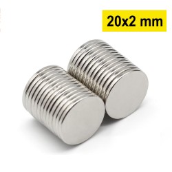 20x2 mm, Yuvarlak Neodyum Mıknatıs, Güçlü Magnet, (Çap: 20 mm, Kalınlık: 2 mm)