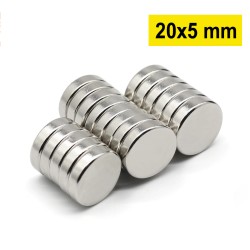 20x5 mm, Yuvarlak Neodyum Mıknatıs, Güçlü Magnet, (Çap: 20 mm, Kalınlık: 5 mm)