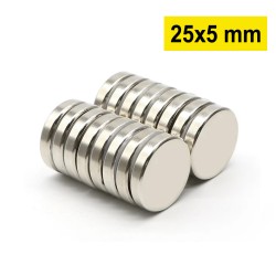 25x5 mm, Yuvarlak Neodyum Mıknatıs, Güçlü Magnet, (Çap: 25 mm, Kalınlık: 5 mm)