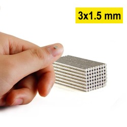 3x1,5 mm, Yuvarlak Neodyum Mıknatıs, Güçlü Magnet, (Çap: 3 mm, Kalınlık: 1,5 mm)