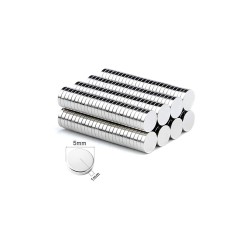 5x1 mm, Yuvarlak Neodyum Mıknatıs, Güçlü Magnet, (Çap: 5 mm, Kalınlık: 1 mm)