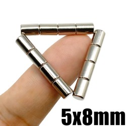 5x8 mm, Yuvarlak Neodyum Mıknatıs, Güçlü Magnet, (Çap: 5 mm, Kalınlık: 8 mm)