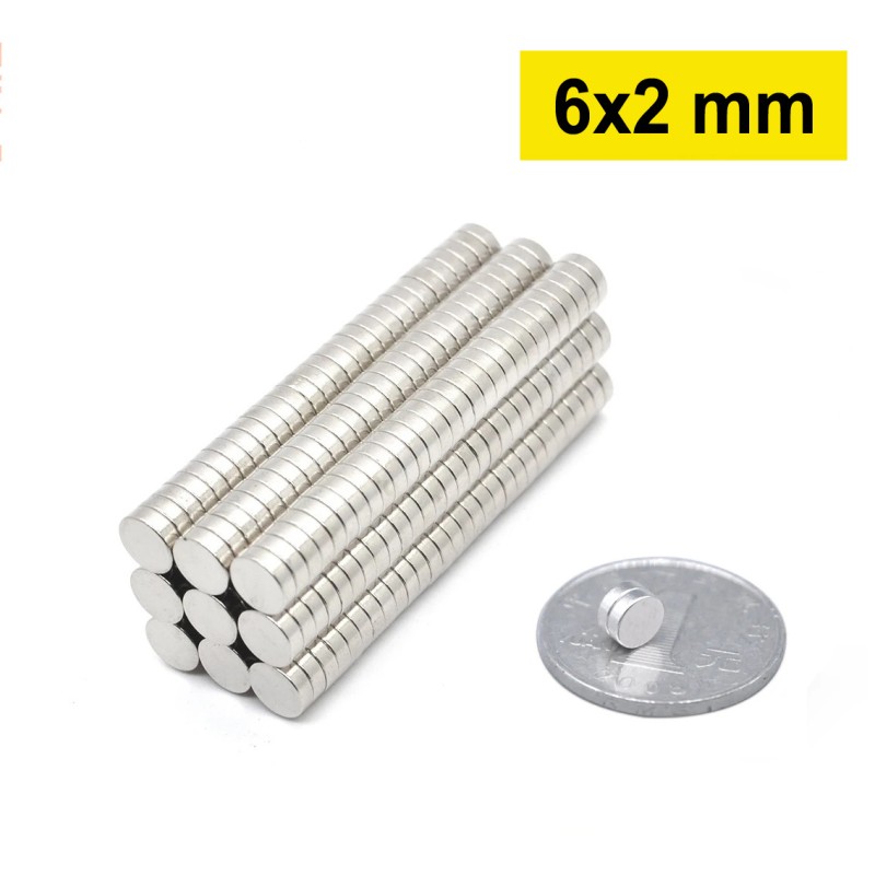 6x2 mm, Yuvarlak Neodyum Mıknatıs, Güçlü Magnet, (Çap: 6 mm, Kalınlık: 2 mm)