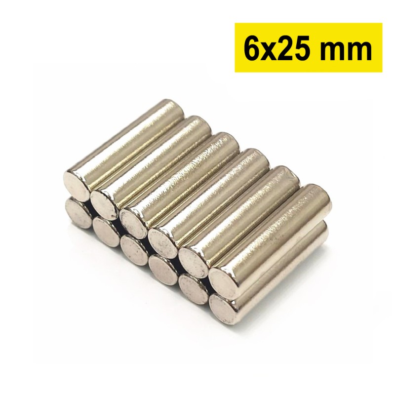 6x25 mm, Yuvarlak Neodyum Mıknatıs, Güçlü Magnet, (Çap: 6 mm, Kalınlık: 25 mm)