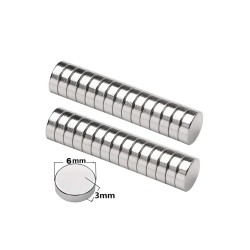 6x3 mm, Yuvarlak Neodyum Mıknatıs, Güçlü Magnet, (Çap: 6 mm, Kalınlık: 3 mm)