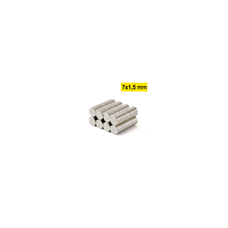 7x1,5 mm, Yuvarlak Neodyum Mıknatıs, Güçlü Magnet, (Çap: 7 mm, Kalınlık: 1,5 mm)