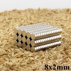 8x2 mm, Yuvarlak Neodyum Mıknatıs, Güçlü Magnet, (Çap: 8 mm, Kalınlık: 2 mm)