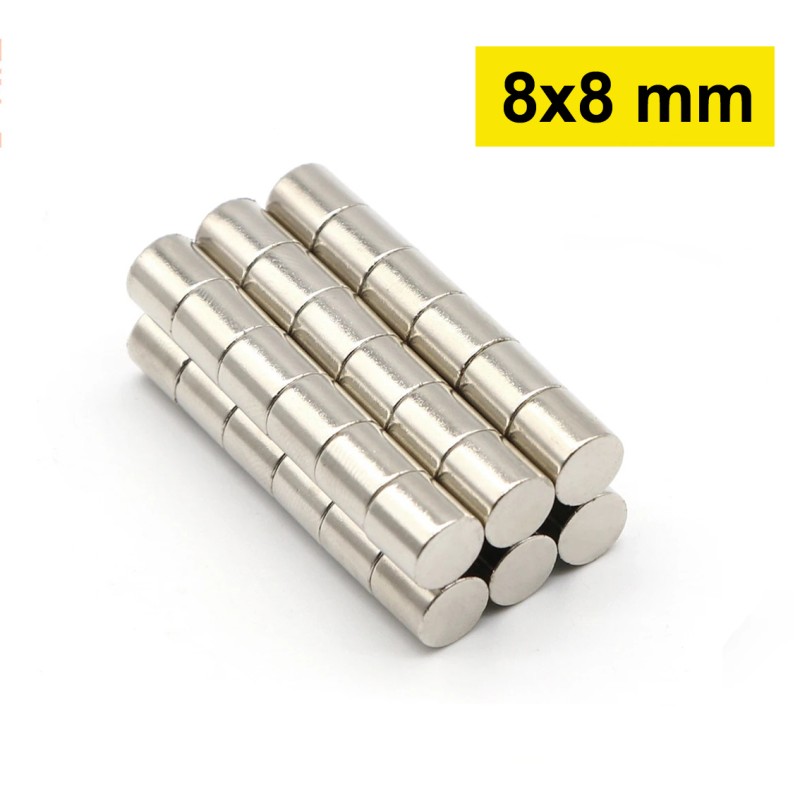 8x8 mm, Yuvarlak Neodyum Mıknatıs, Güçlü Magnet, (Çap: 8 mm, Kalınlık: 8 mm)