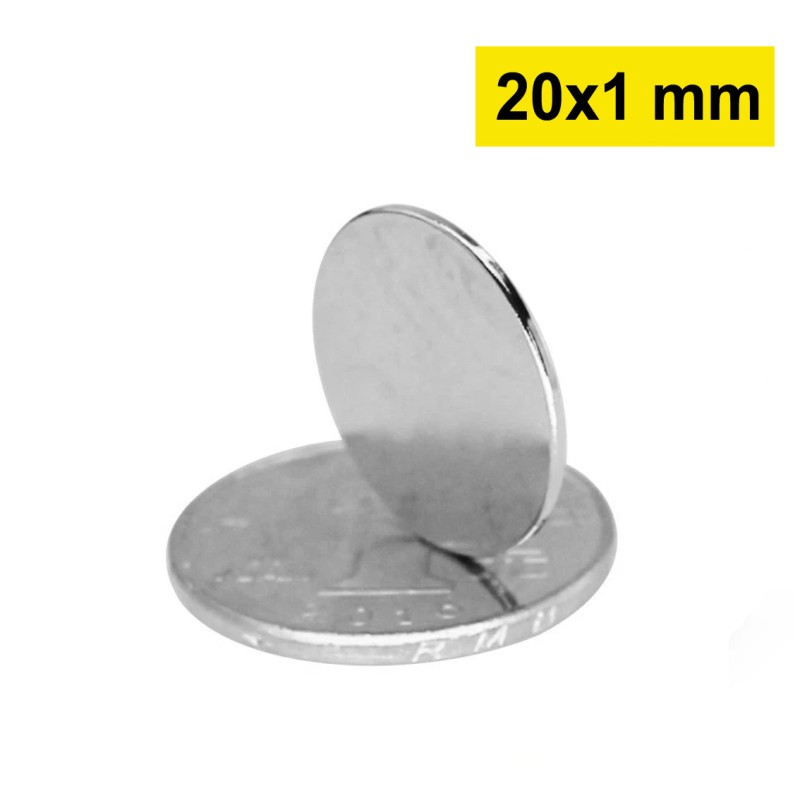 20x1 mm, Yuvarlak Neodyum Mıknatıs, Güçlü Magnet, (Çap: 20 mm, Kalınlık: 1 mm)