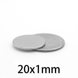 20x1 mm, Yuvarlak Neodyum Mıknatıs, Güçlü Magnet, (Çap: 20 mm, Kalınlık: 1 mm)