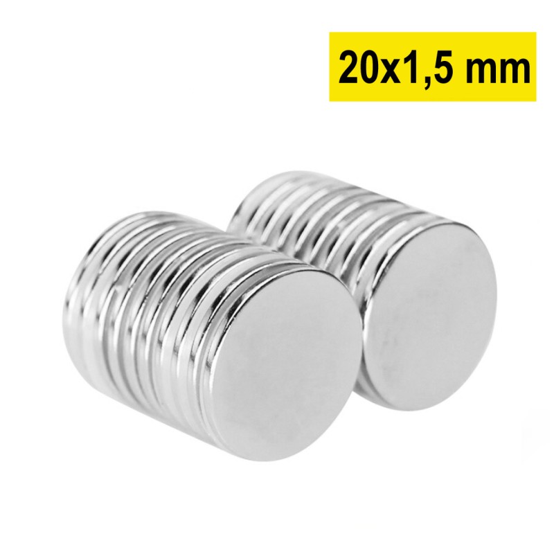 20x1,5 mm, Yuvarlak Neodyum Mıknatıs, Güçlü Magnet, (Çap: 20 mm, Kalınlık: 1,5 mm)