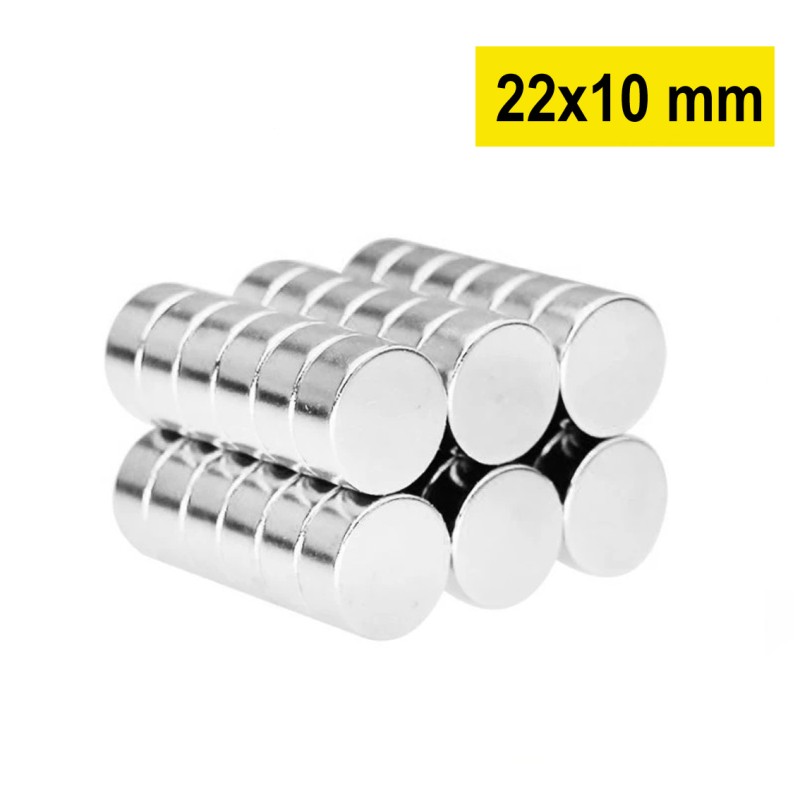 22x10 mm, Yuvarlak Neodyum Mıknatıs, Güçlü Magnet, (Çap: 22 mm, Kalınlık: 10 mm)