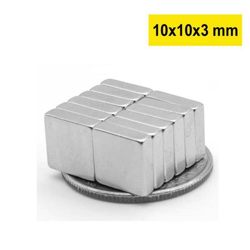 10x10x3 mm, Köşeli Neodyum Mıknatıs, Güçlü Magnet, (Boy:10mm, En:10mm, Kalınlık:3mm)